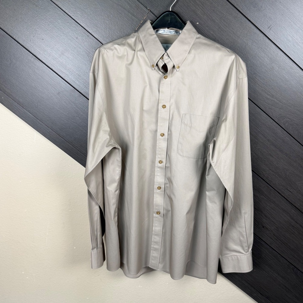 Enro Men's Non-Iron Twill Dress Shirt XL Tall Tan Beige Button Down